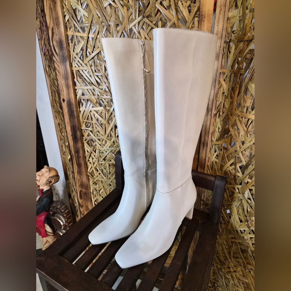 Alfani Tristanne Cream Faux Leather Knee-High Boots NIB 10M